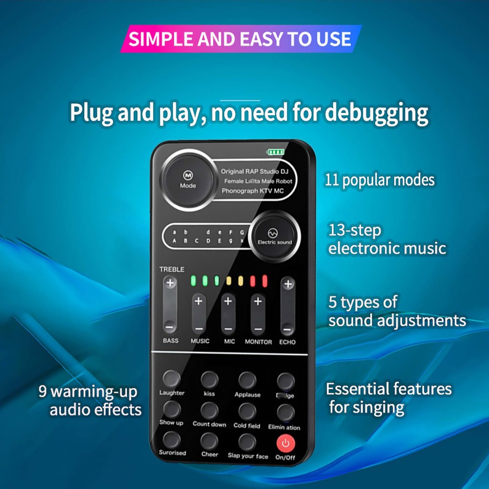 For Computer Sound Card Portable Mixer with Evading Function 13 Sound Modes