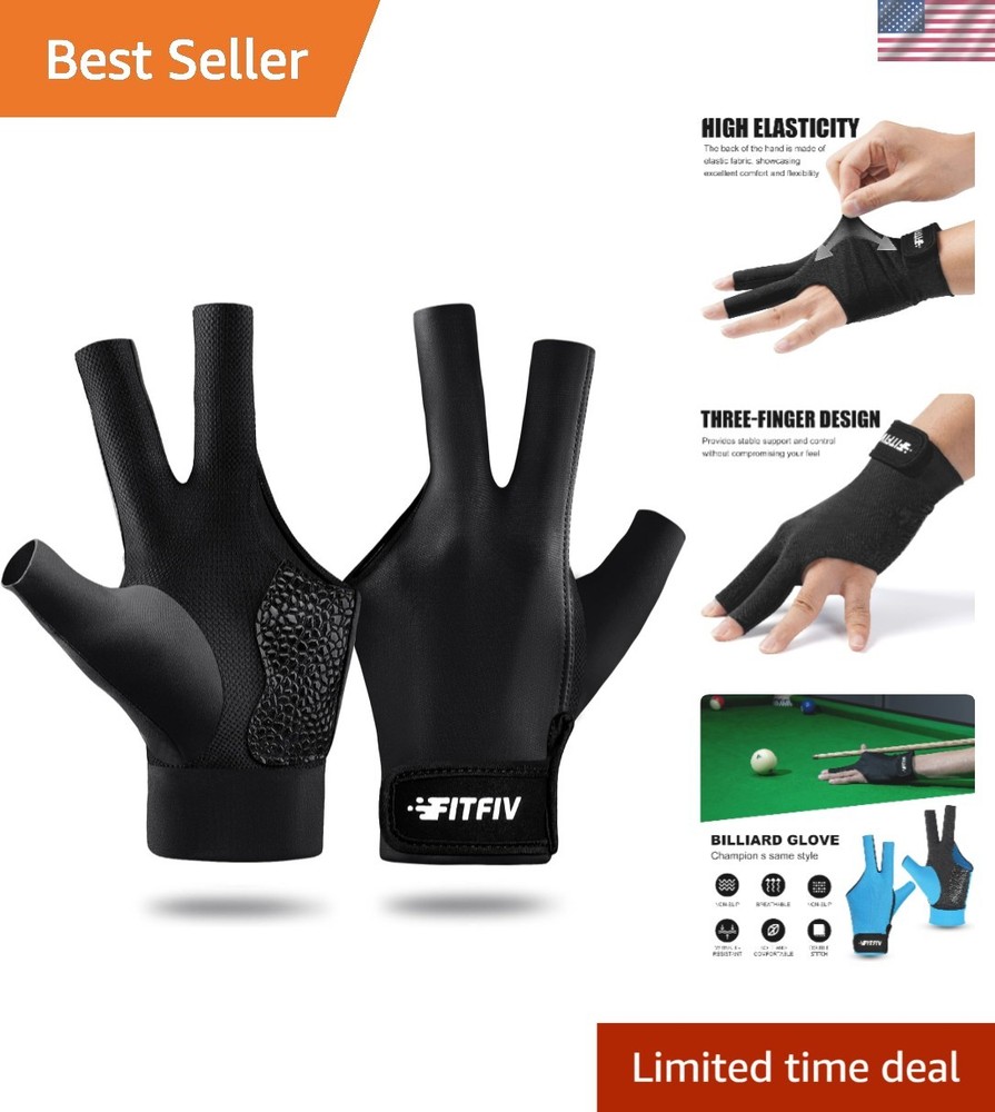 Comfortable Black 3-Finger Billiard Glove - Left Hand for Ultimate Control