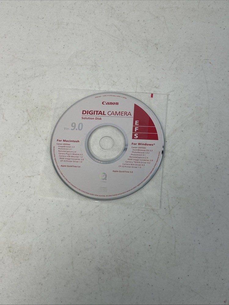 Canon Digital Camera Solution Disk 9.0 Replacement Setup CD ROM Pre Owned