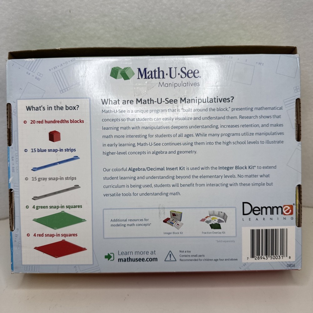 Math U See Manipulatives Algebra/Decimal Insert Kit Demme Learning Homeschool