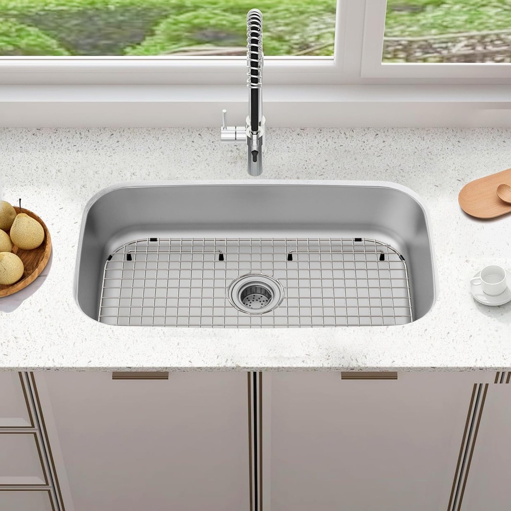 Sink Protector Grid 27.5"x14.25" Centered Drain Corner Radius 3.5" Sink Bottom