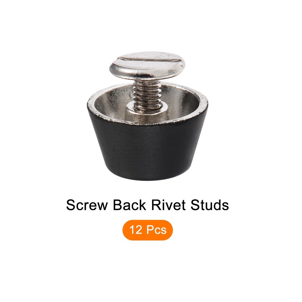 Screw Back Stud Spike (12x7mm) 12pcs Flat Head Matt Black Rivets