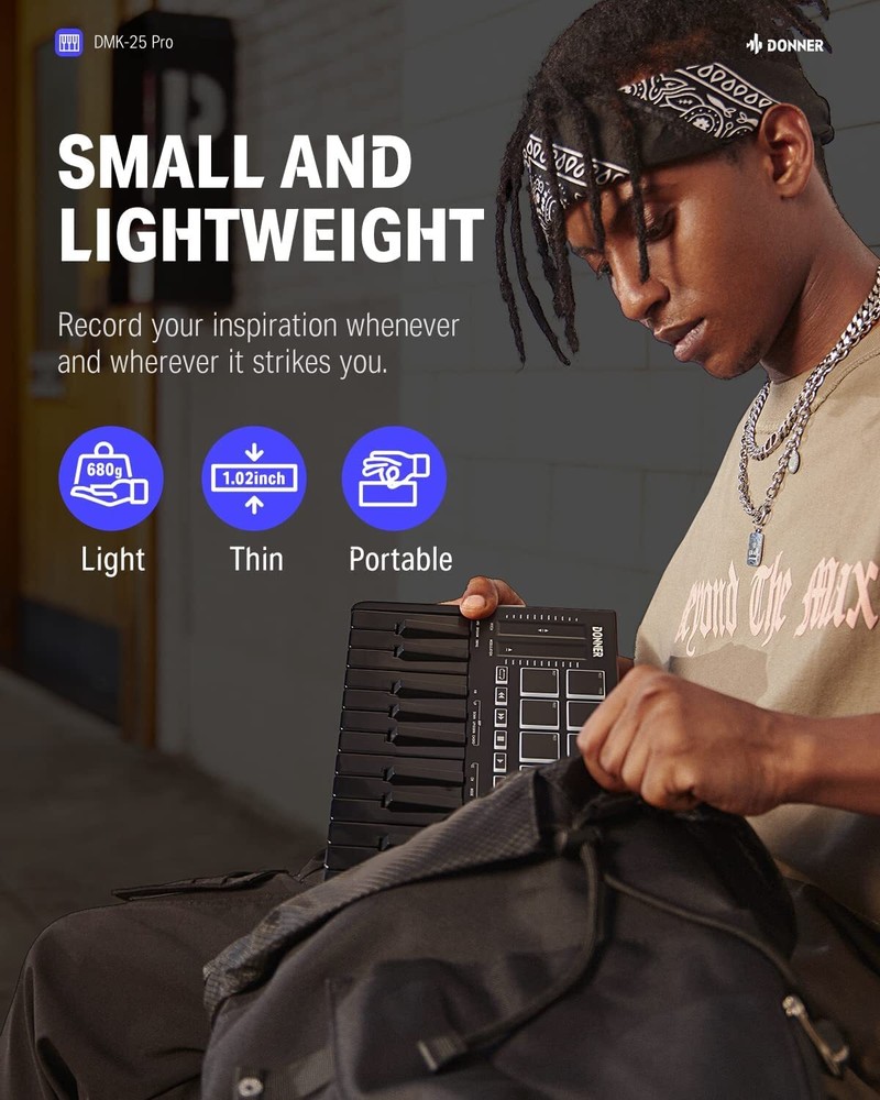 Donner USB-C MIDI Keyboard Controller, 25 Key With DAW Software DMK 25 Pro Black