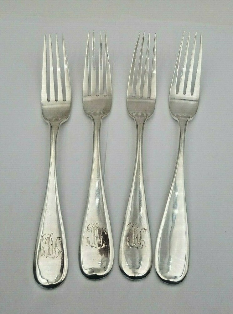 4 Classic Style Pattern Russian 84 Silver Dinner Forks 8 1/8" from 1875 #7030