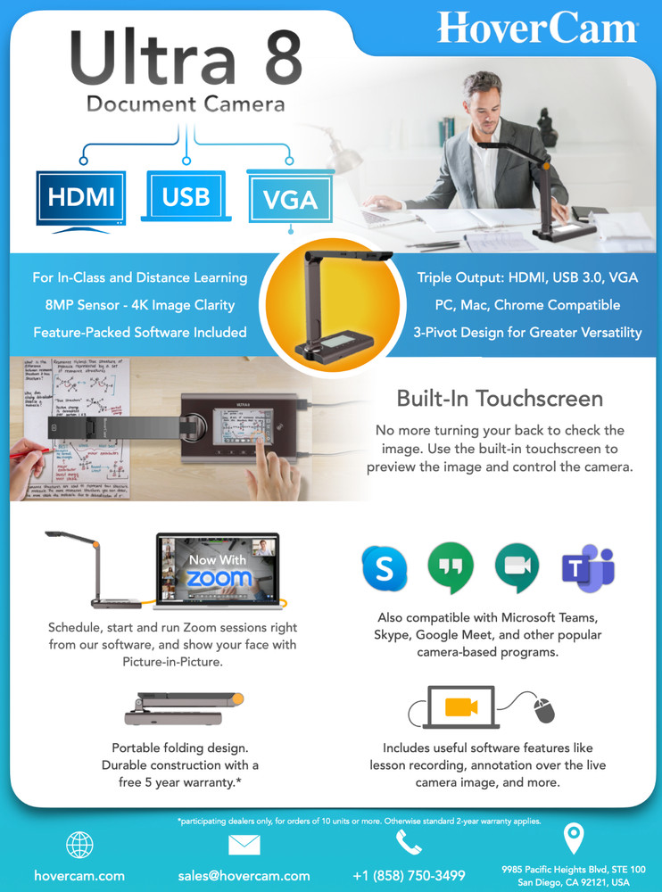 HoverCam Ultra 8 Document Camera Visual Presenter HDMI VGA USB w/Accessories