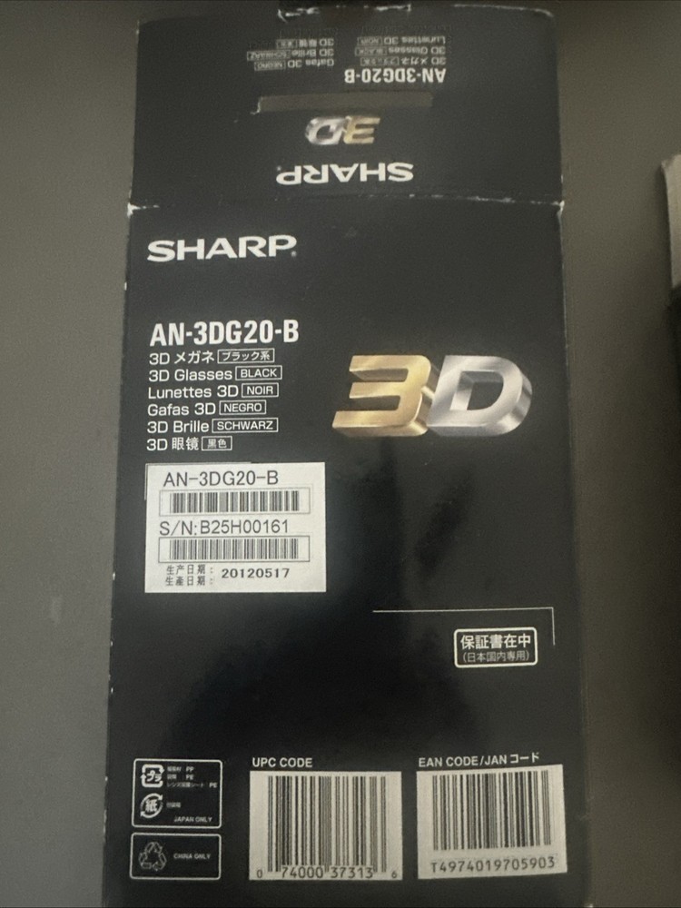 Sharp 3D Rechargeable Glasses 3D AN-3DG20-B Glasses Only