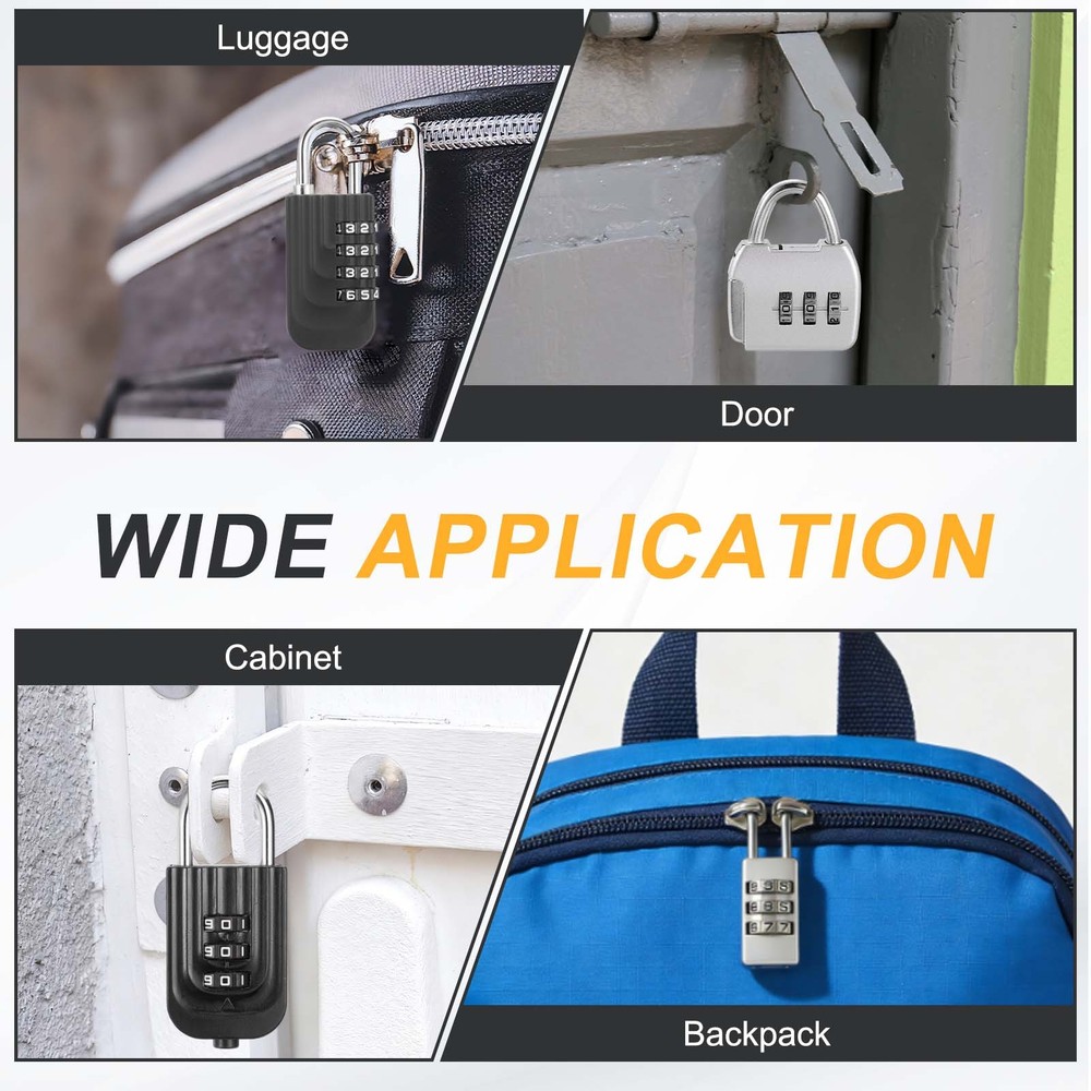 3Pcs Resettable 3 Digit Combination Lock Code Padlock, Silver (47 x 36mm)