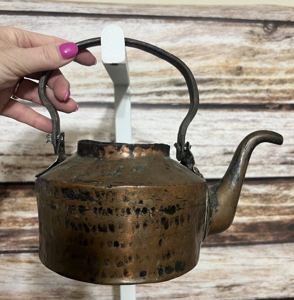 Vintage Hand Hammered Copper Tea Kettle Pot Decor