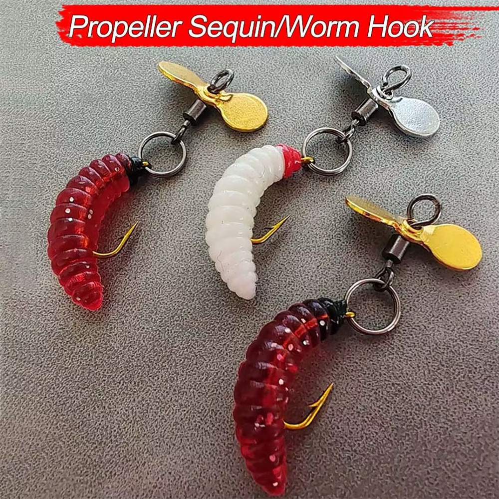 5PCS Propeller Worm Fishing Lure Spinner Bait, Rotating Blade Sequin Bionic Fish