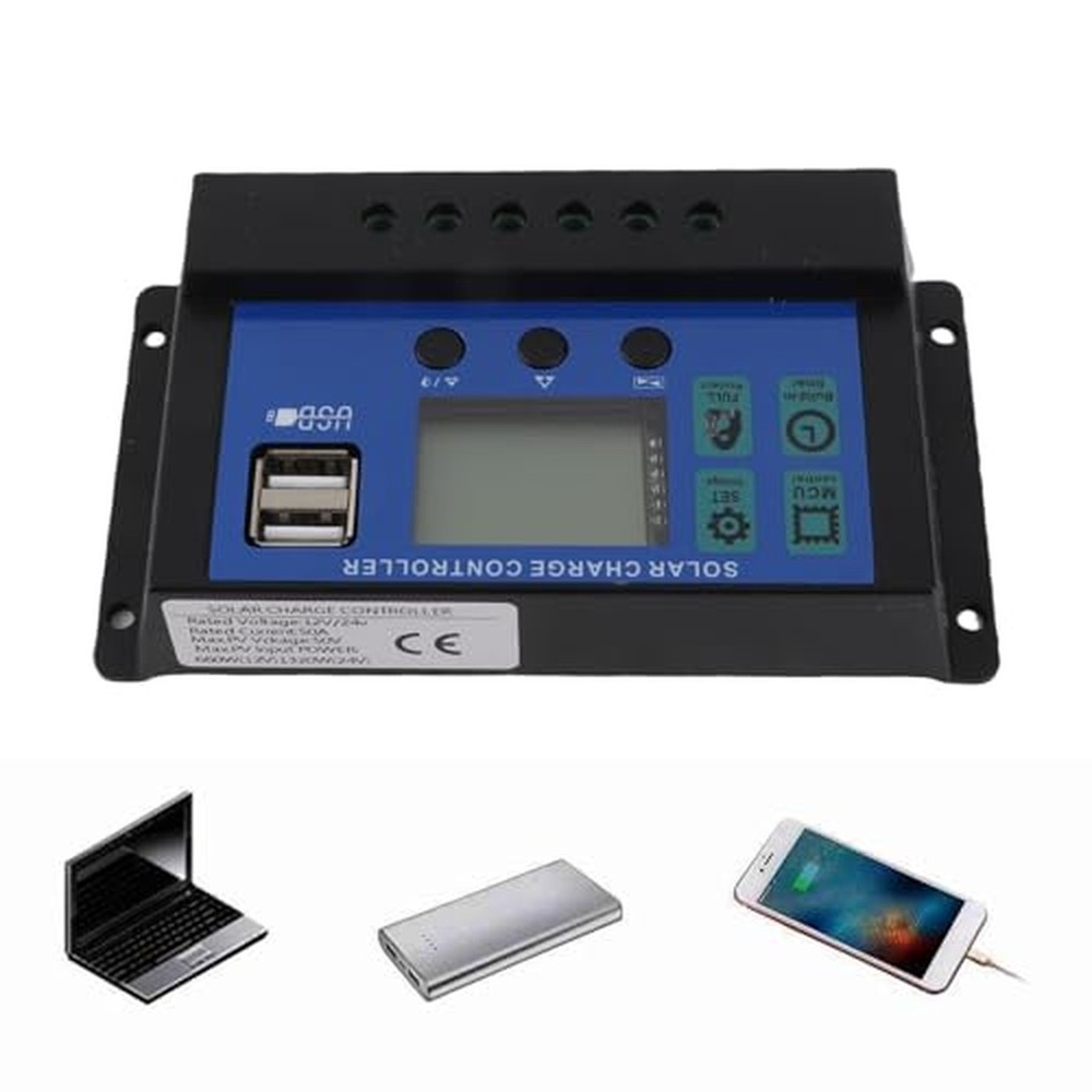 Solar Controller 50A PWM 12V 24V Auto with LCD Display Industrial Controller ...