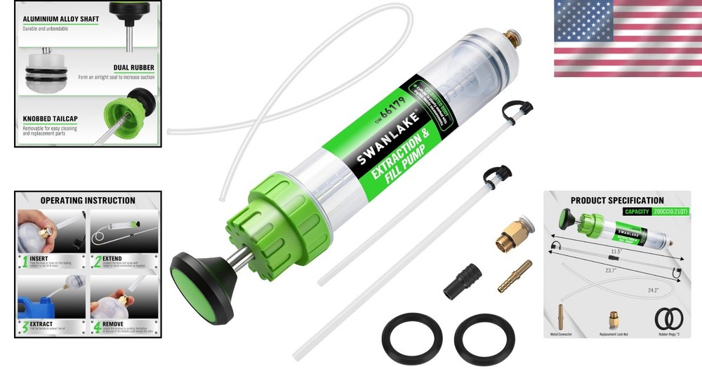 Multi-Vehicle 200cc Fluid Extractor - Suction Pump with 23'' Hose & Extensions
