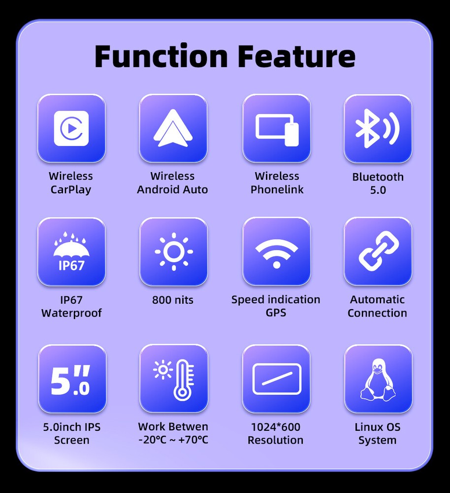 Universal Portable Linux Motorcycle Navigation 5"IPS Screen IP67 Carplay BT5.0