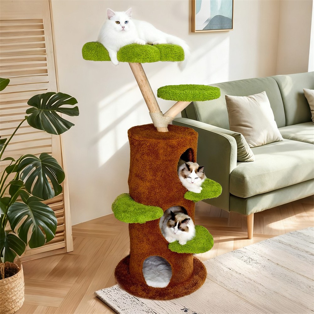 Multi-Level Indoor Cat Climbing Tree Flower Perch Plush Cave Cat Activity Tree