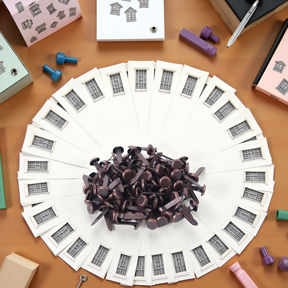 100 Pcs Copper Multicolor Mini Brad Fasteners Round Paper