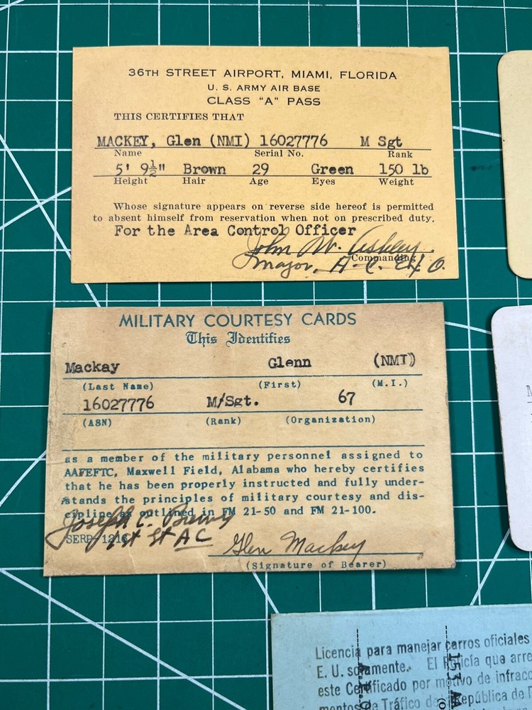 WWII Mess Pass Lot & Vehicle Permit Named ID'd