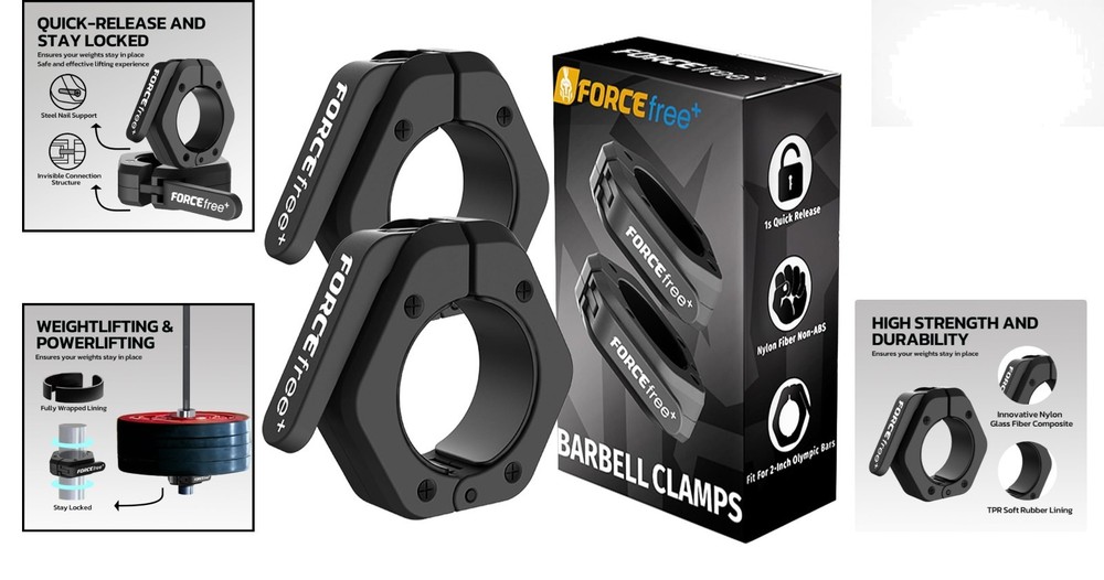 Durable Non-Magnetic Barbell Clamps - Secure Quick Release for Weightlifting