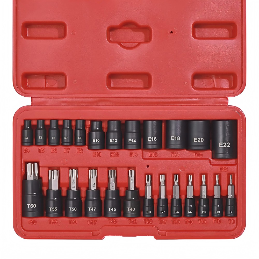 25PACK Torx Bit Socket and External Socket Set 13 T8-T60 & Female E-Torx Sockets