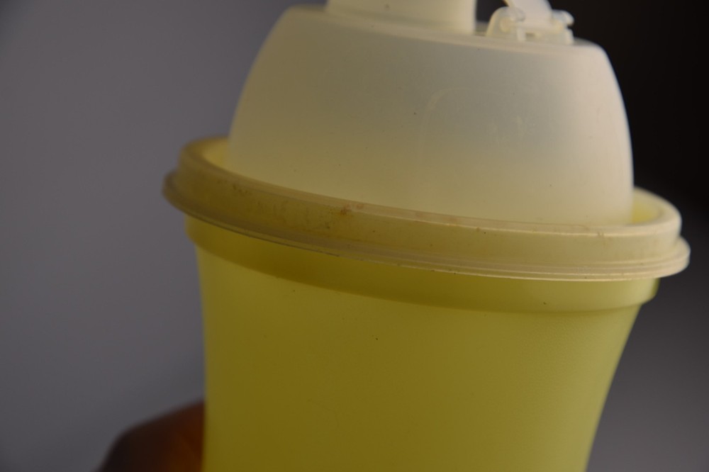 2 Tupperware Shake N Go Containers Collectible Plastic Workout Lidded & Inserts