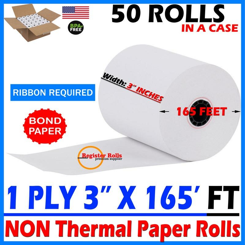 White Bond Paper Rolls, 3" x 165' - Case of 50 rolls Brand New RegisterRolls®
