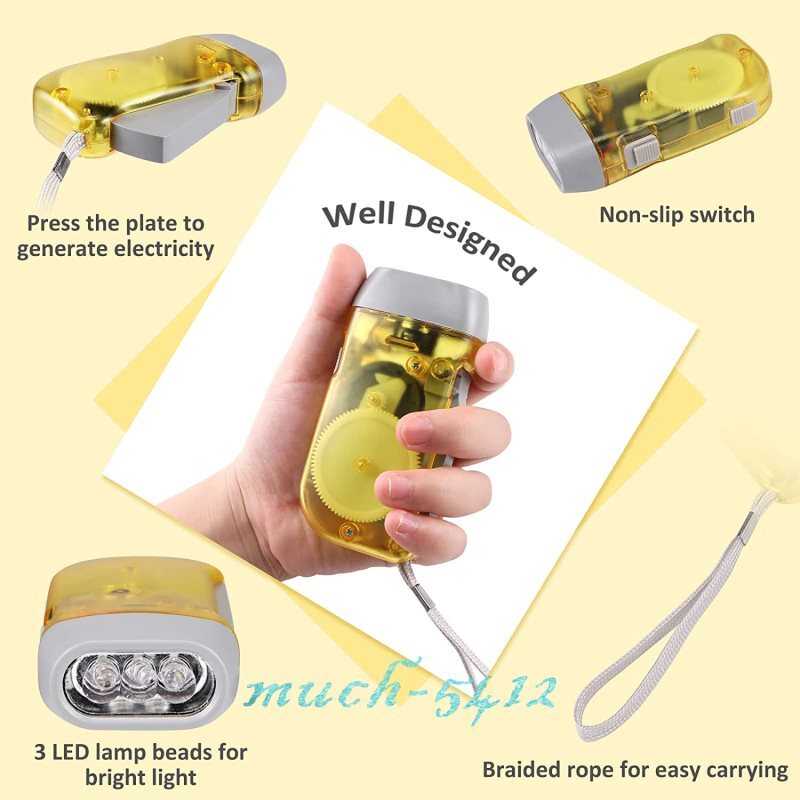 Hand Crank Pressing Dynamo Portable LED Camping Flashlight Manual Torch Light