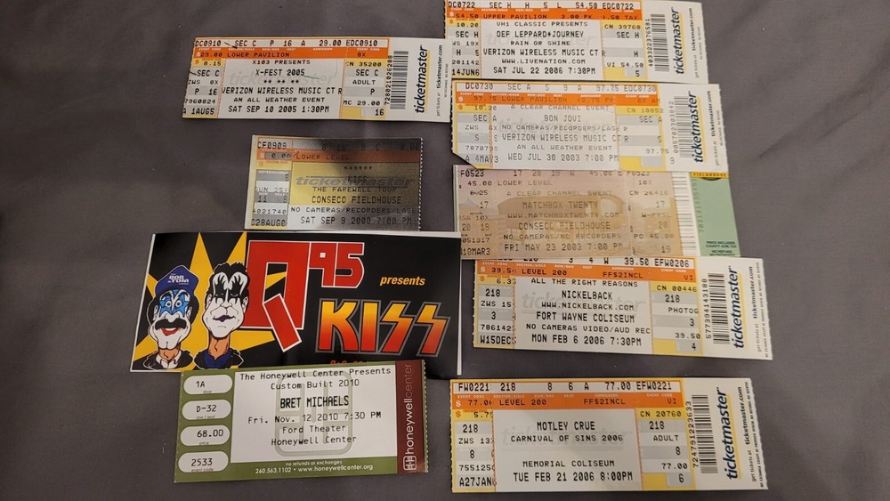 KISS - NICKELBACK- MOTLEY CRUE - DEF LEPPARD- LOT OF 8  OLD TICKET STUBS, PROMO