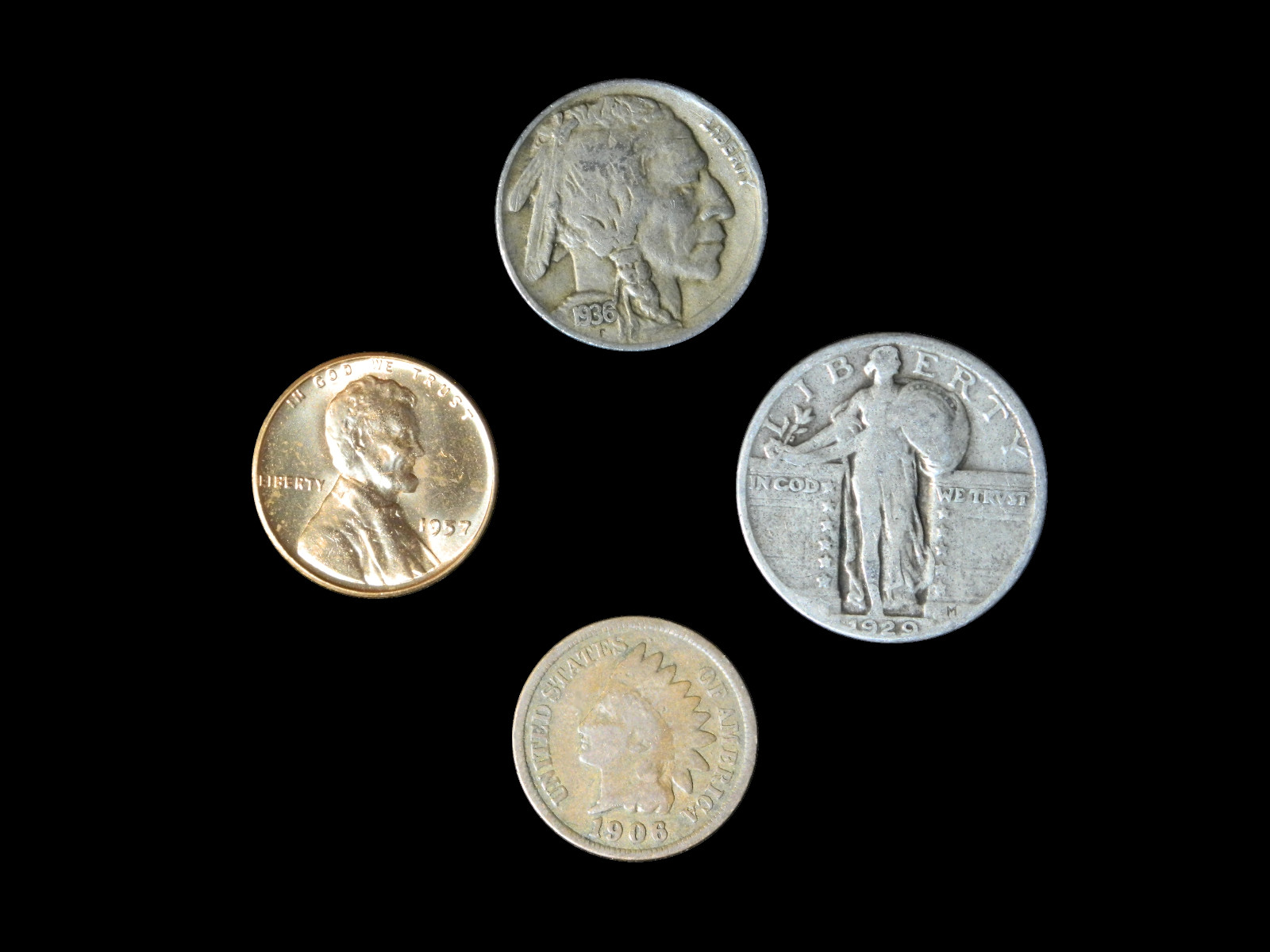 4 Coin US Estate Lot Set Buffalo Indian Head BU Wheat & Standing Liberty