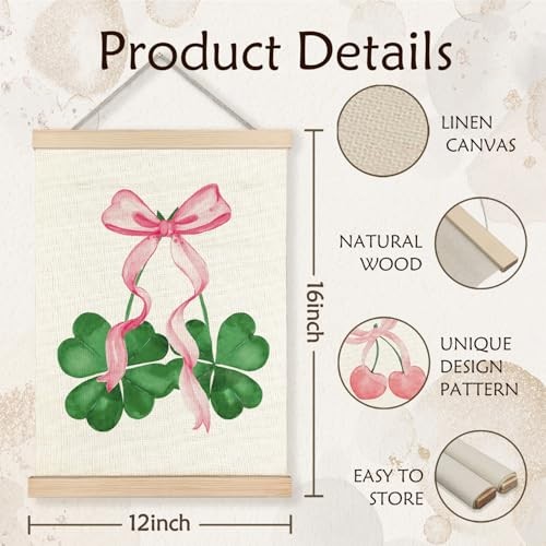 YTRGI Coquette Pink Bow Sage Green Spring Four Leaf Clover Irish Blessing Luck