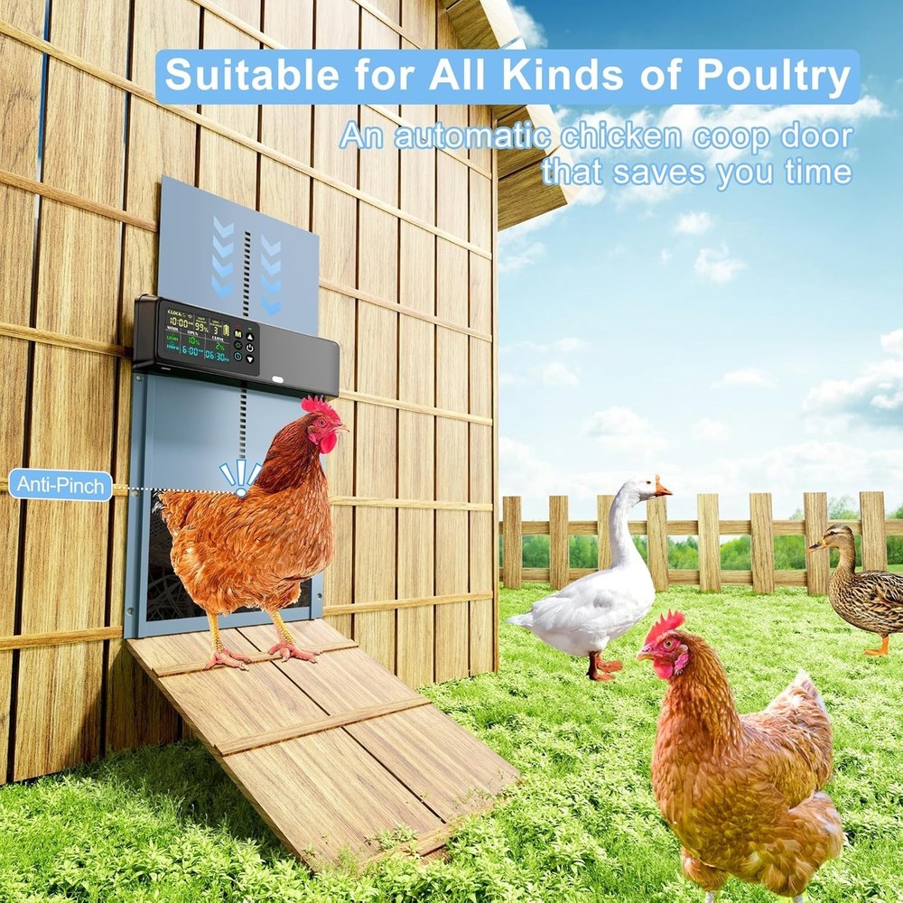 Automatic Chicken Coop Door Solar Powered with Programmable Remote, 4 Modes ....