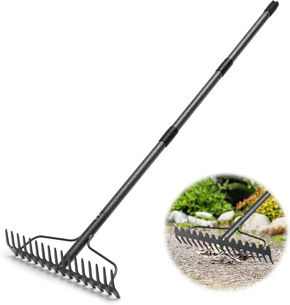 Garden Rake, 5FT Bow Rake Heavy Duty Leveling with Adjustable Gray