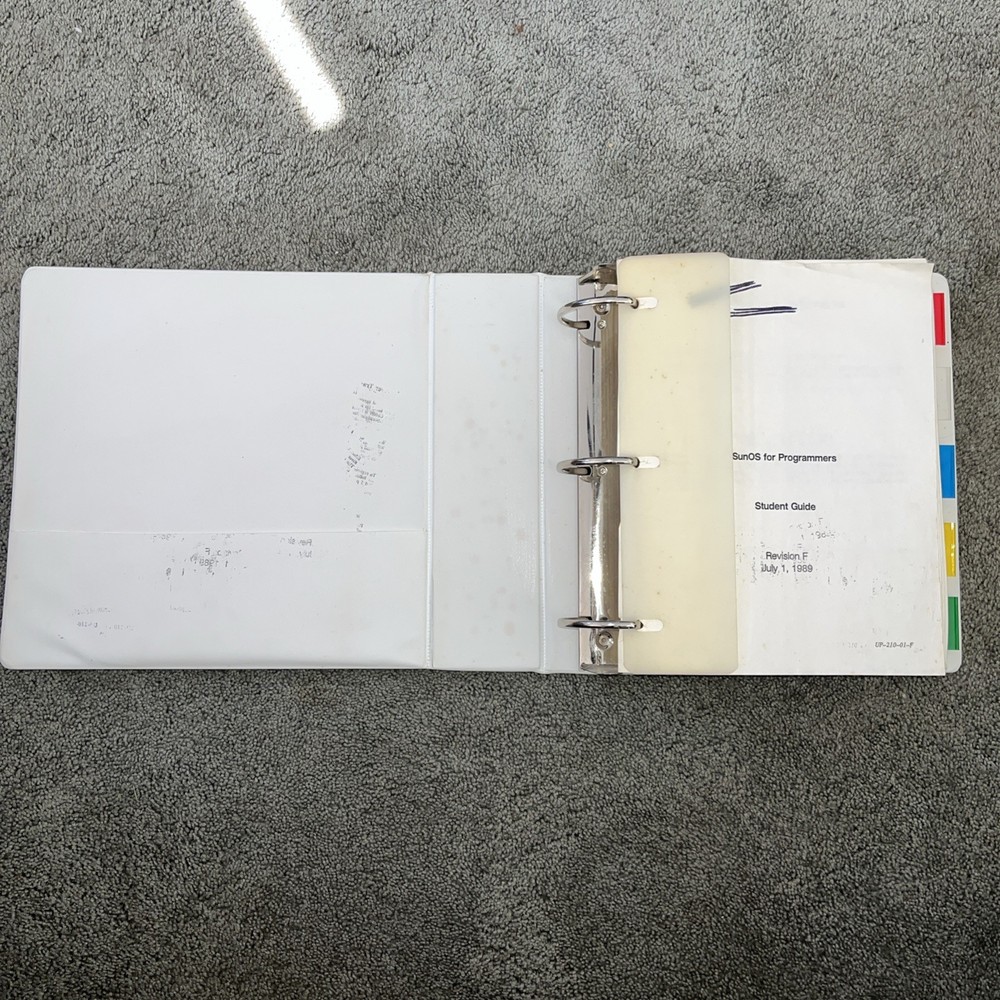 VTG 1989 SUN Microsystems SunOS Education Course For Programmers, Student Guide