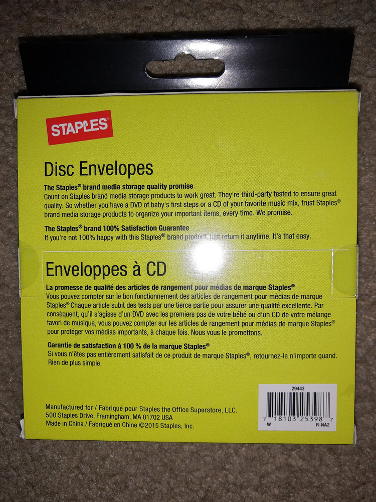 Staples Never Opened White Disc Envelopes 50 Count