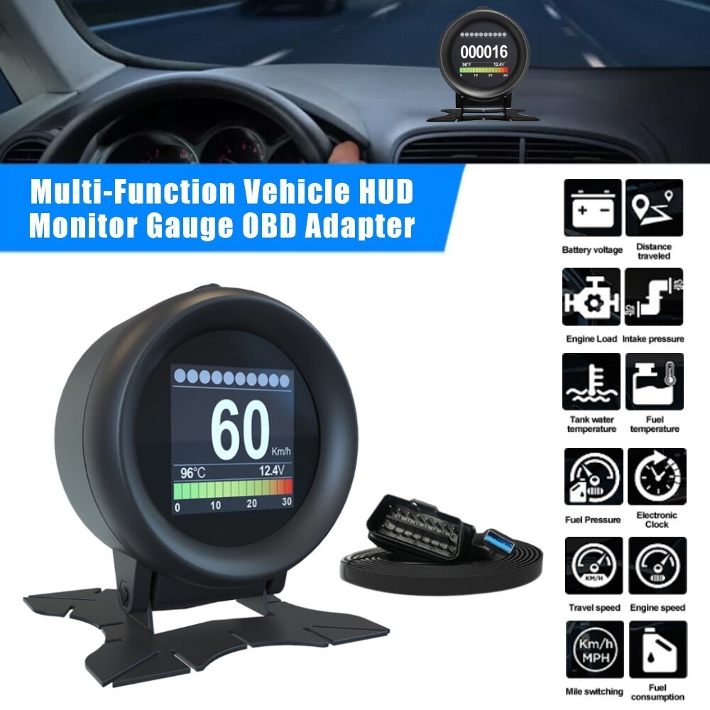 Car HUD Computer OBD2 Digital Speedometer & Water Temperature Indicator Display