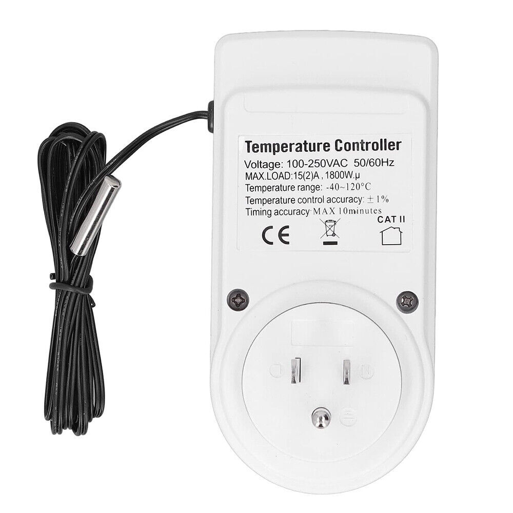 Digital Thermostat Heating Cooling Temperature Controller Outlet Plug w/ Probe