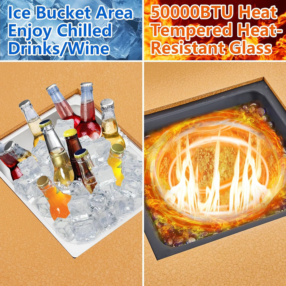 56" CSA Certified Propane Fire Pit Table with Ice Bucket & Wind Guard