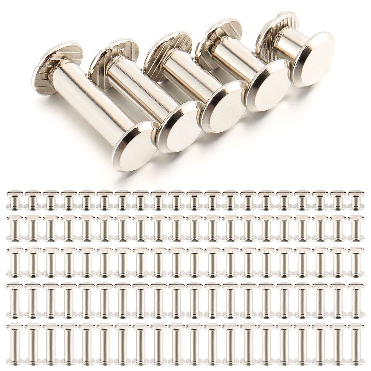 100Pcs Chicago Screws Metal Screw Posts Nail Rivet for Leather Crafts 5 Size Set