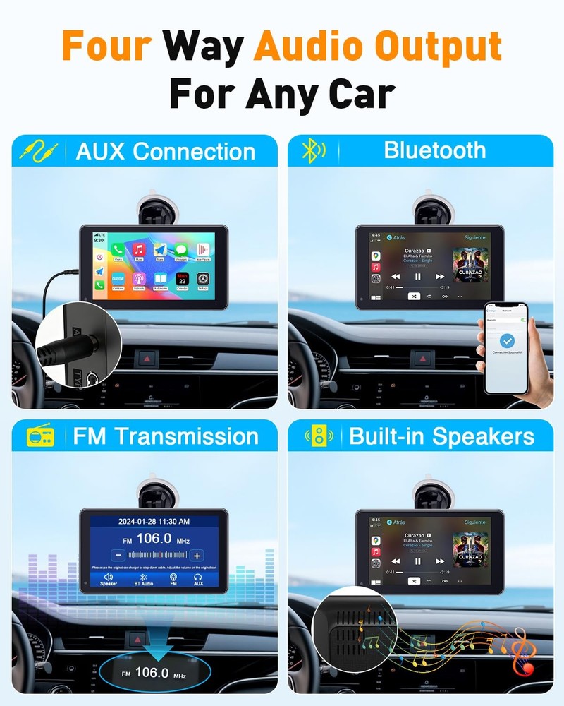 7” Wireless Apple CarPlay & Android Auto Screen - Portable Car Display with AirP