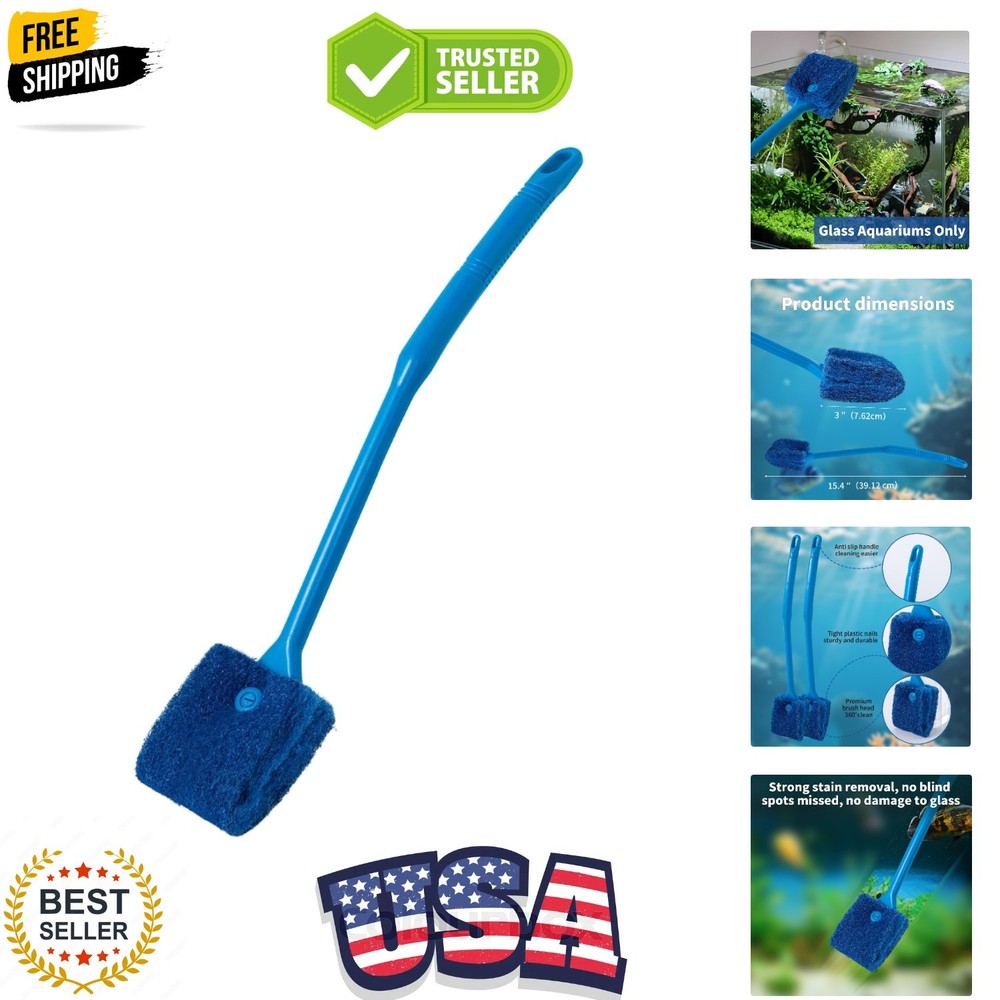 Aquarium Algae Scraper Double Sided Sponge Brush Cleaner Long Handle Fish Tan...