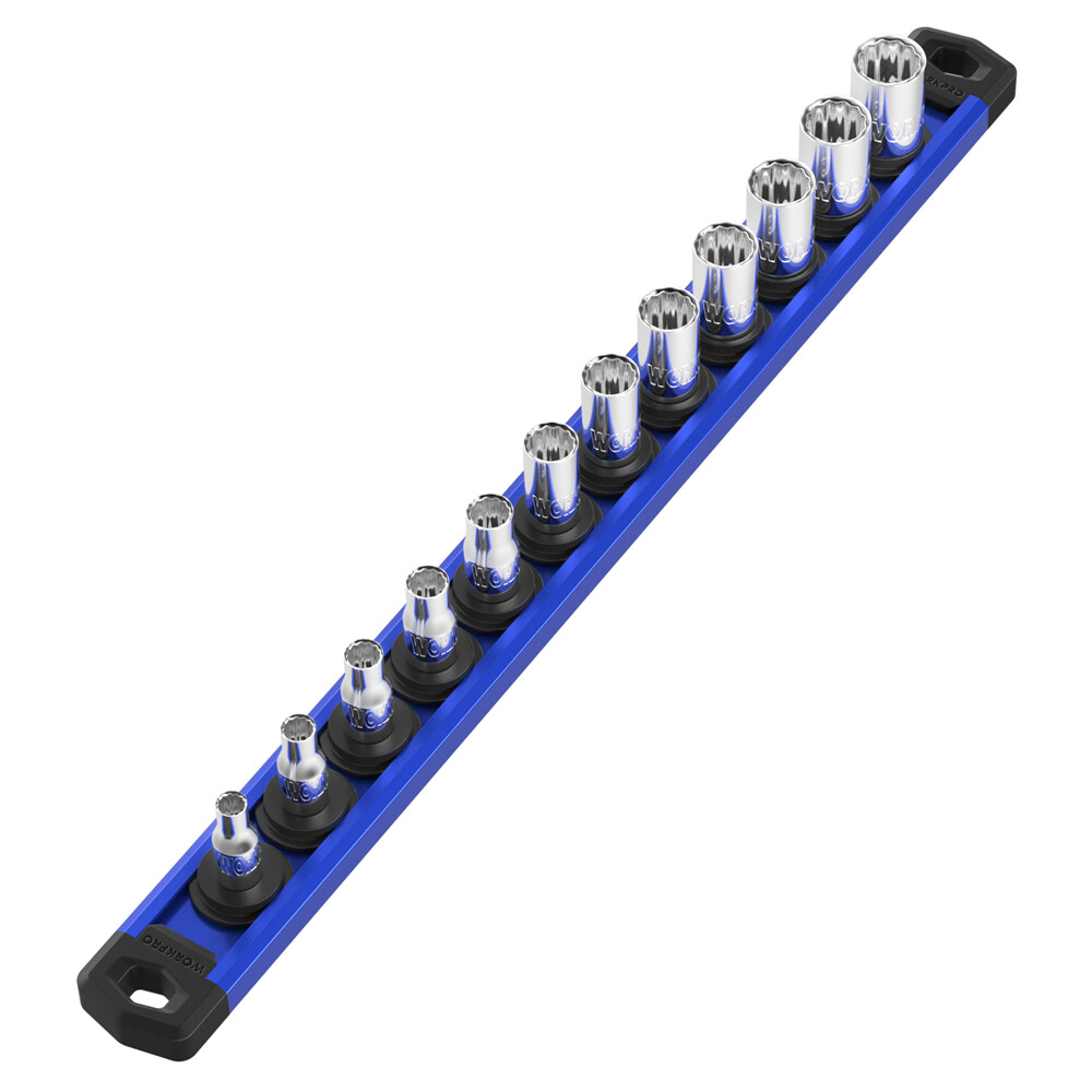 WORKPRO Magnetic Socket Organizer 1/4 Drive Heavy Duty Socket Holder Socket Rail