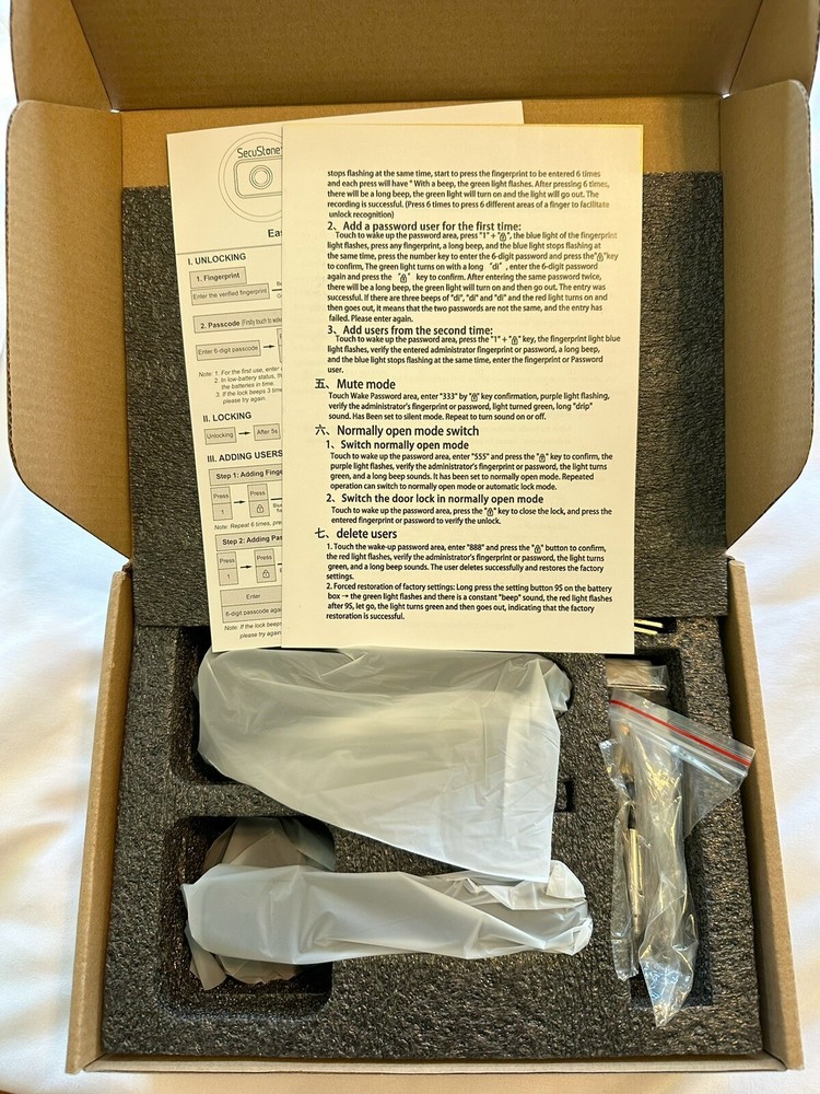 Secustone Fingerprint Smart Lock Biometric Keyless Passcode Open Box