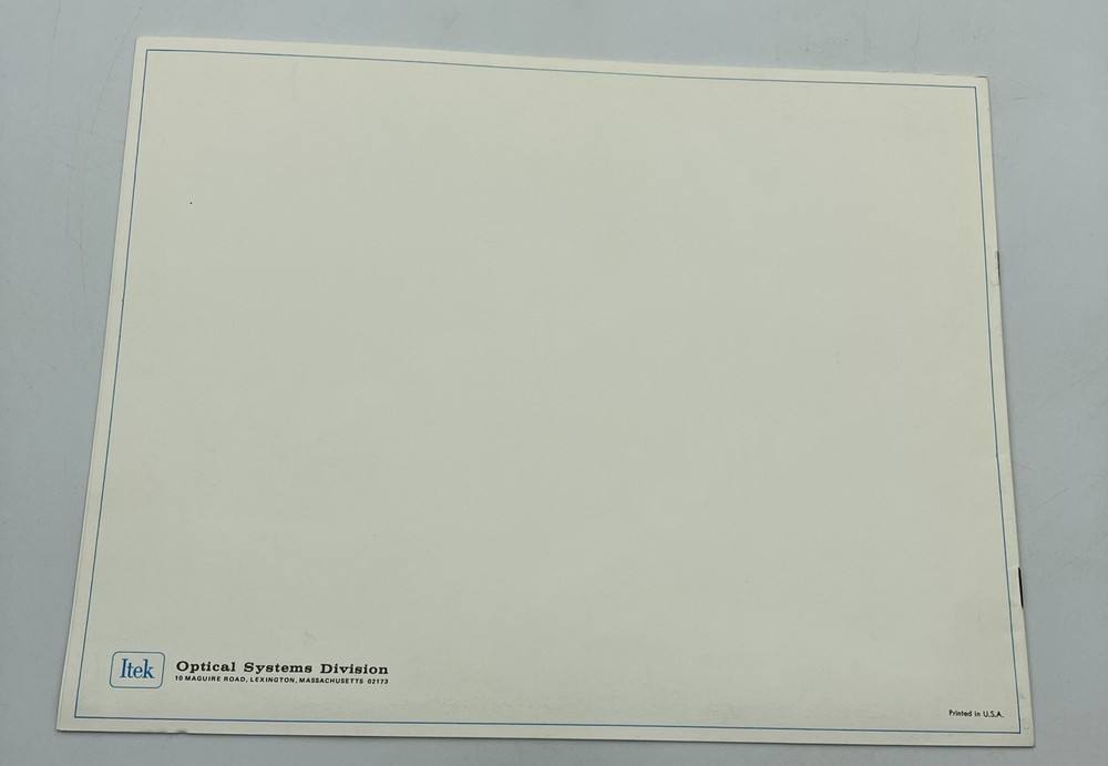 The Apollo Panoramic Camera Itek Optical System Division Booklet NASA Space