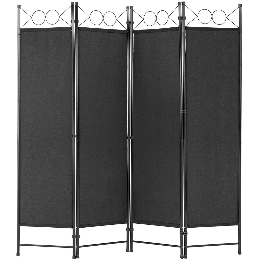 4 Panel Room Divider 6.8FT Steel Frame Screen Folding Privacy Black