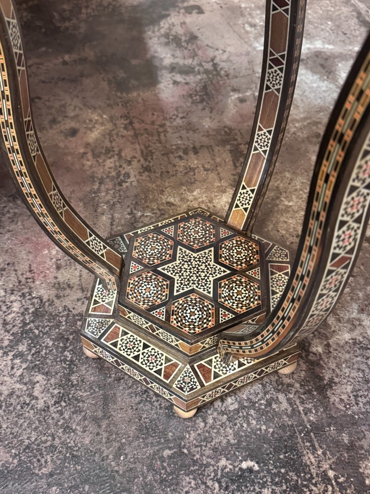 Outstanding Middle Eastern Handcrafted Round Side Table with Geometric Inlay