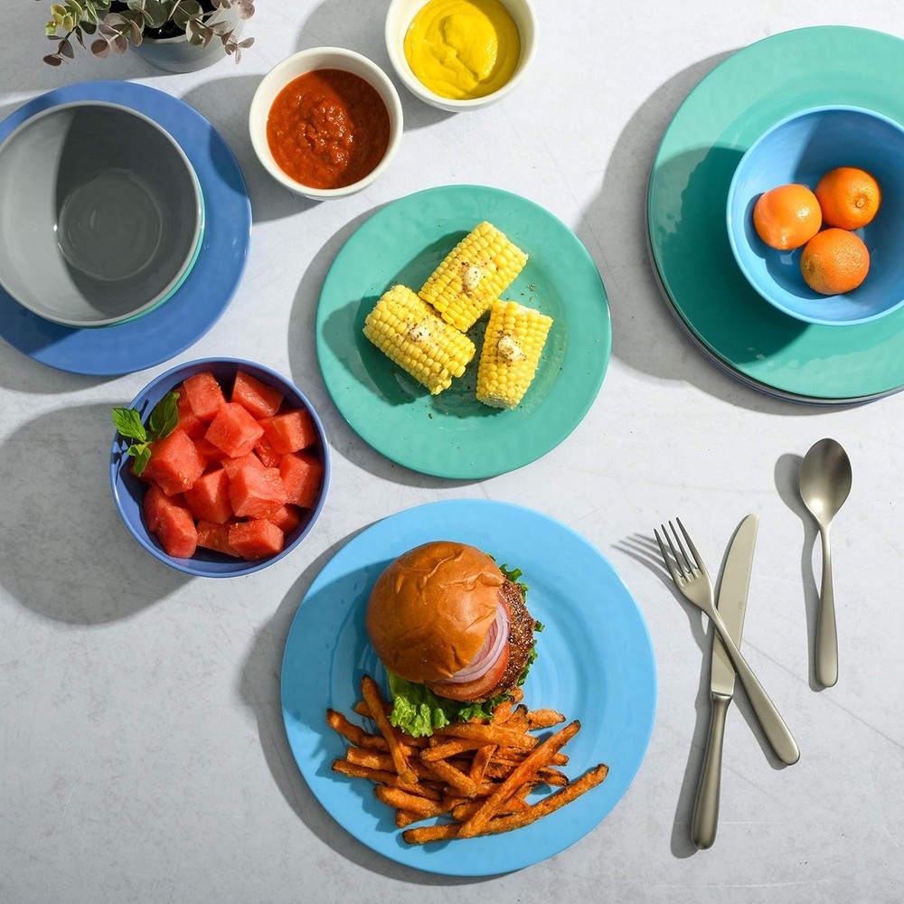 Brist Melamine Plastic Dinnerware Set Service Four 12pcs Blue