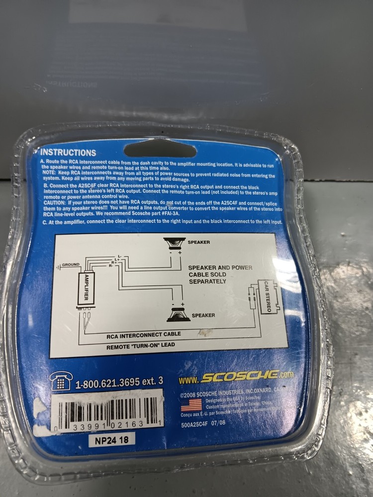 SCOSCHE CAR STEREO RCA AUDIO CABLE A25CAF