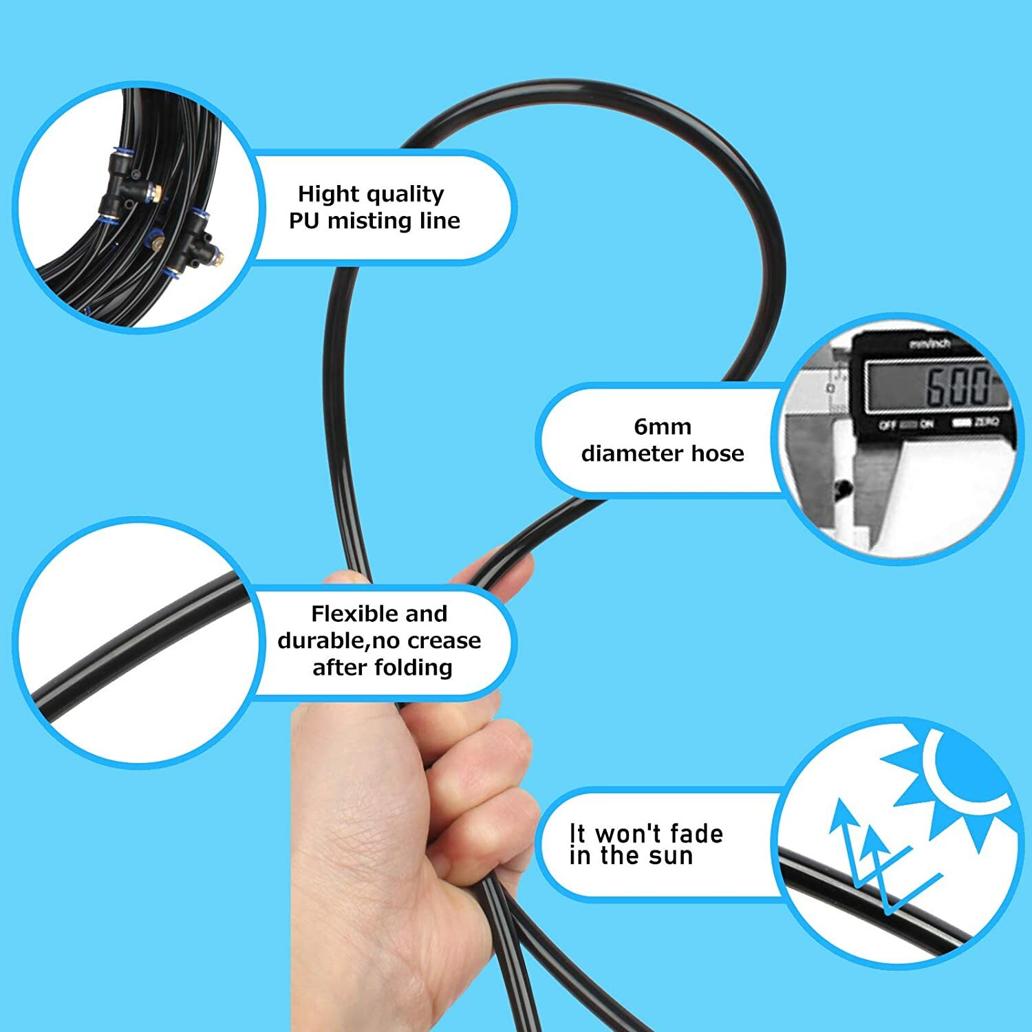 20Ft Misting Cooling System Patio Garden Mister Nozzle Irrigation Water Outdoor