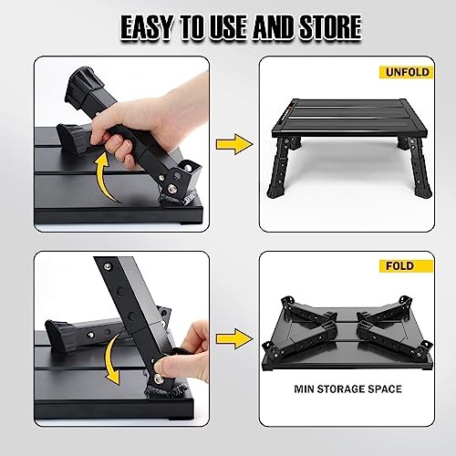 Adjustable RV Step Stool, 3-Step Height Adjustment, Foldable Legs, Carton Black