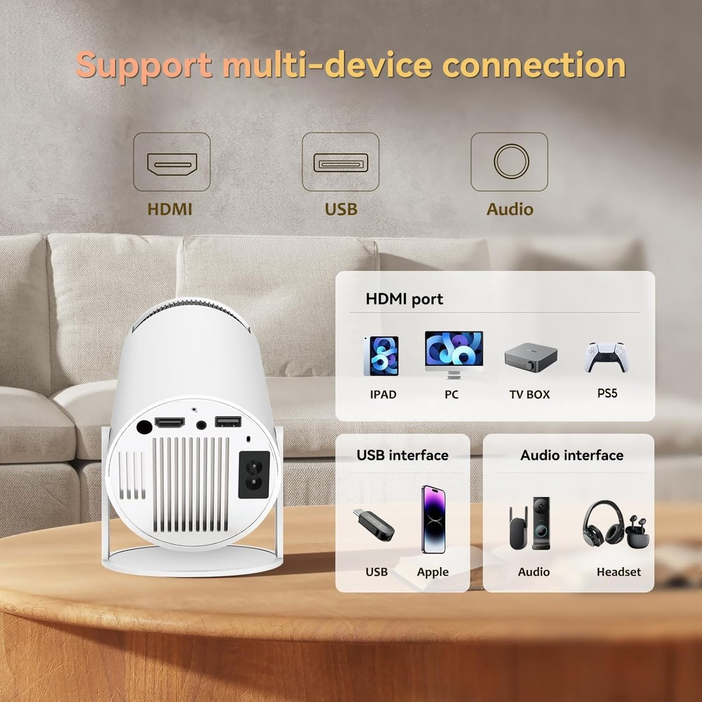 Mini Projector With WIFI and Bluetooth, Portable Projector 4K Support, Androi...