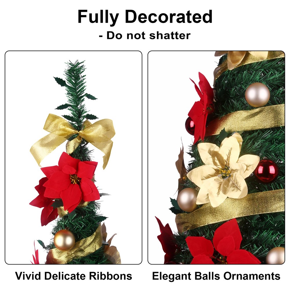 6FT Pop Up Christmas Tree Prelit Pull Up Artificial Xmas Trees with LED Lights