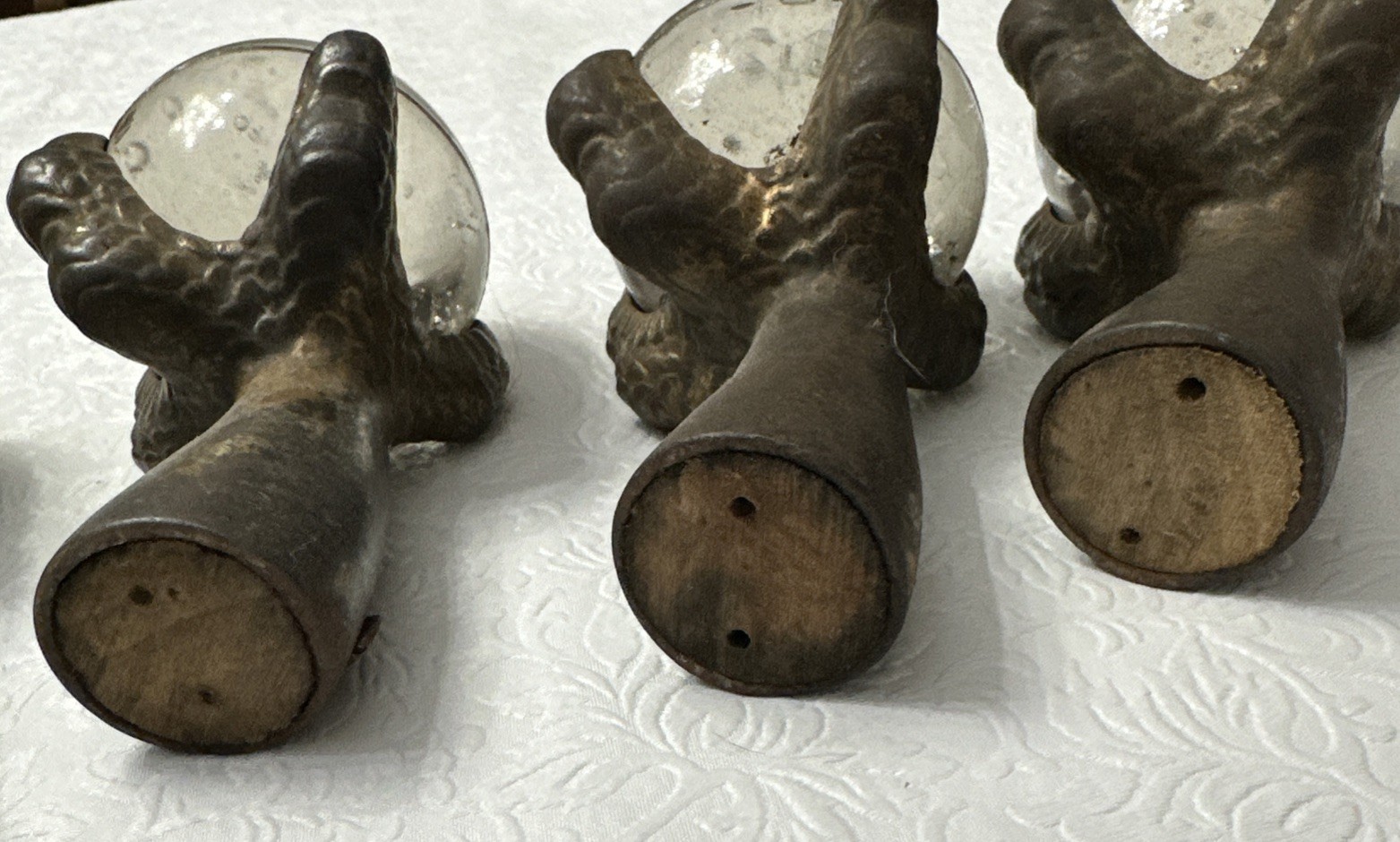 4 Glass Ball Cast Metal Dragon Claw foot feet 6" table legs Antique Victorian