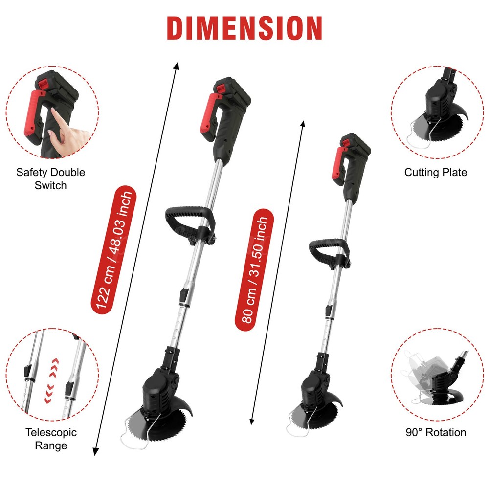 Wireless Cordless Grass String Trimmer Lawn Edger Weed Wacker Cutter + 2 Battery